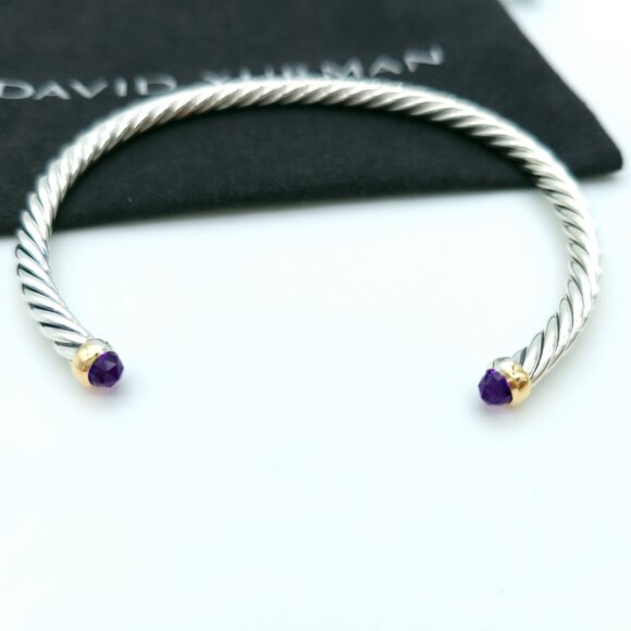 David Yurman Sterling Silver & 14k Gold 4mm Flex Amethyst Cable Bracelet 7inch - Picture 1 of 9